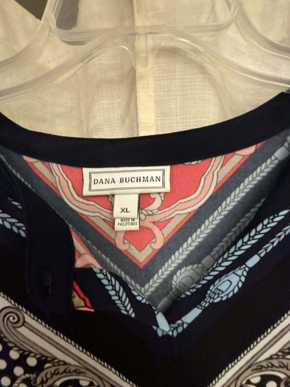 Dana Buchman Nautical Print V-Neck Blouse Size XL - Picture 4 of 6